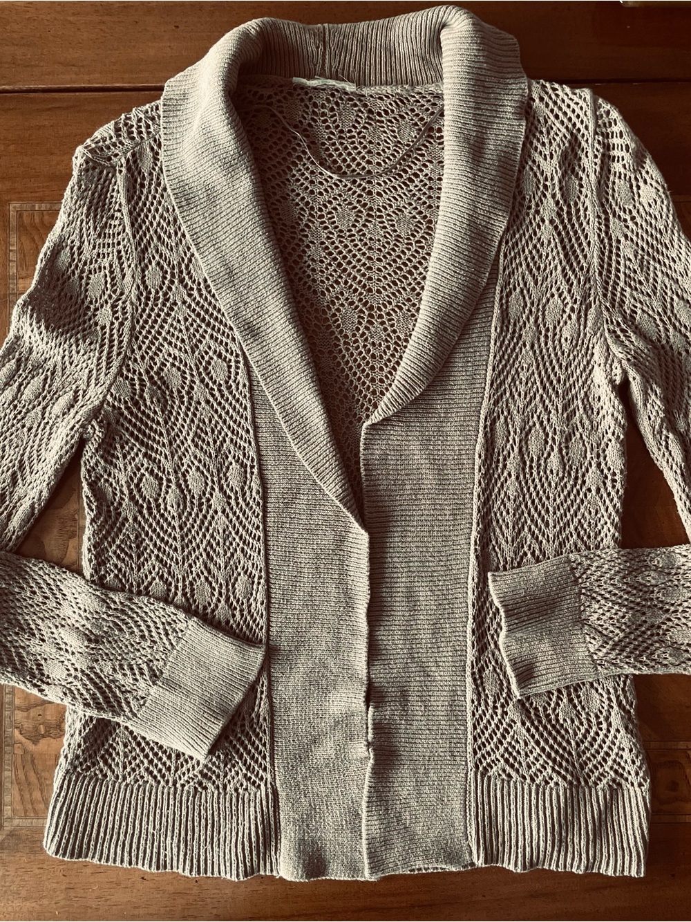 Open-Knit Shawl Collar Cardigan Sweater